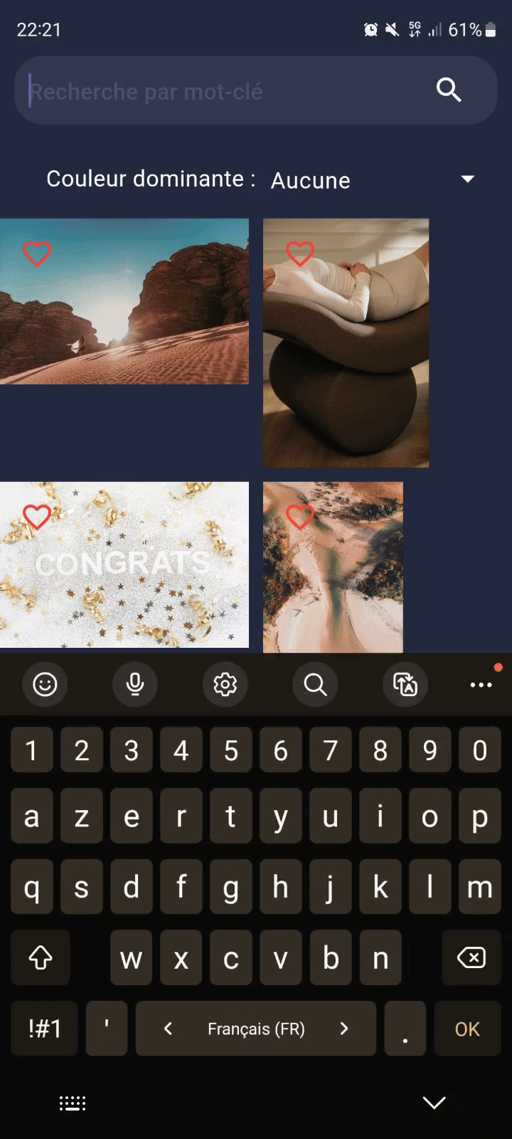 GIF d'une application de gallerie d'images
